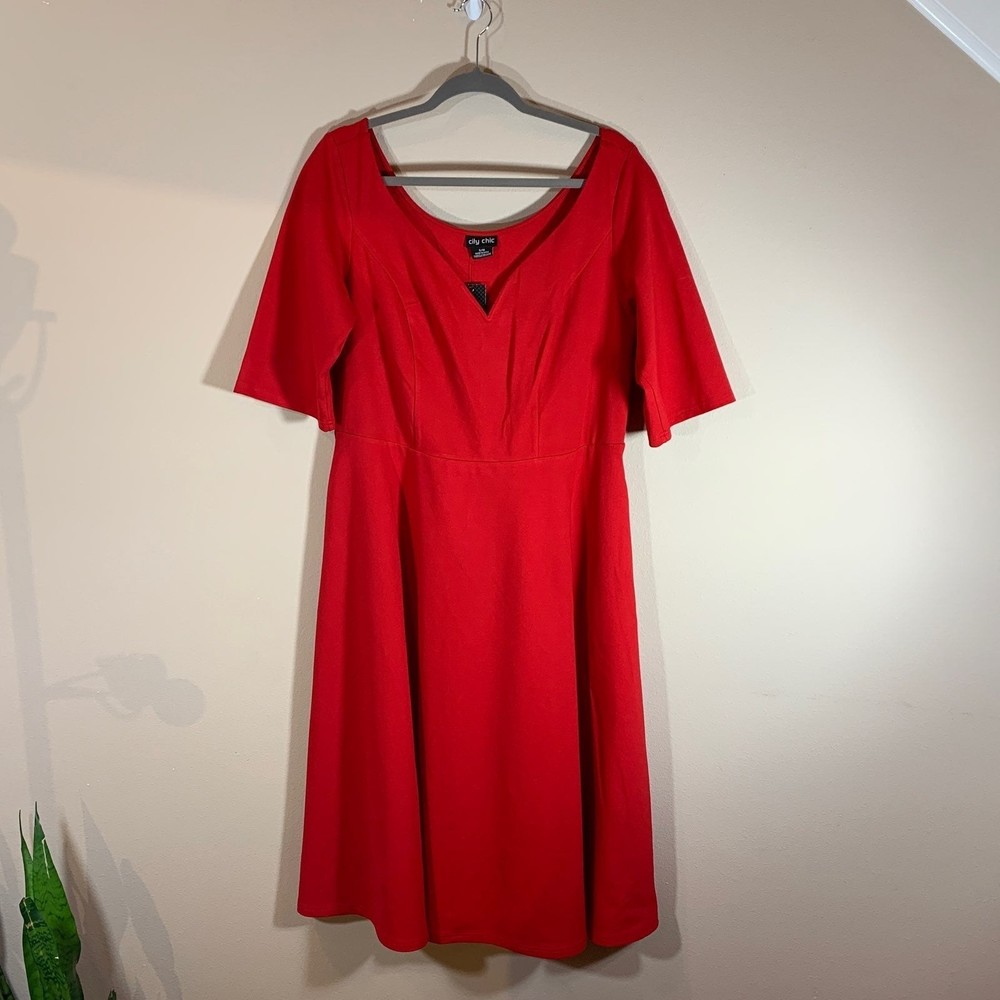 NWT City Chic Red Classic sleeve Midi dress with pockets; size 16 - Picture 2 of 12